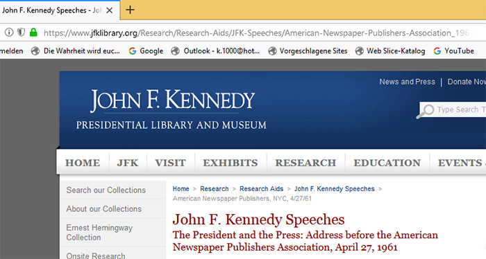 John F. Kennedy sprach von Weltverschwörung