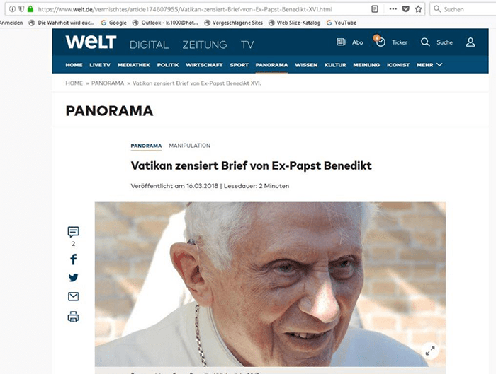 Vatikan Zensur, WELT
