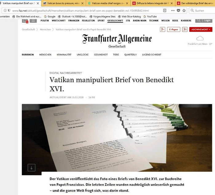 Vatikan Zensur, Frankfurter Allgemeine